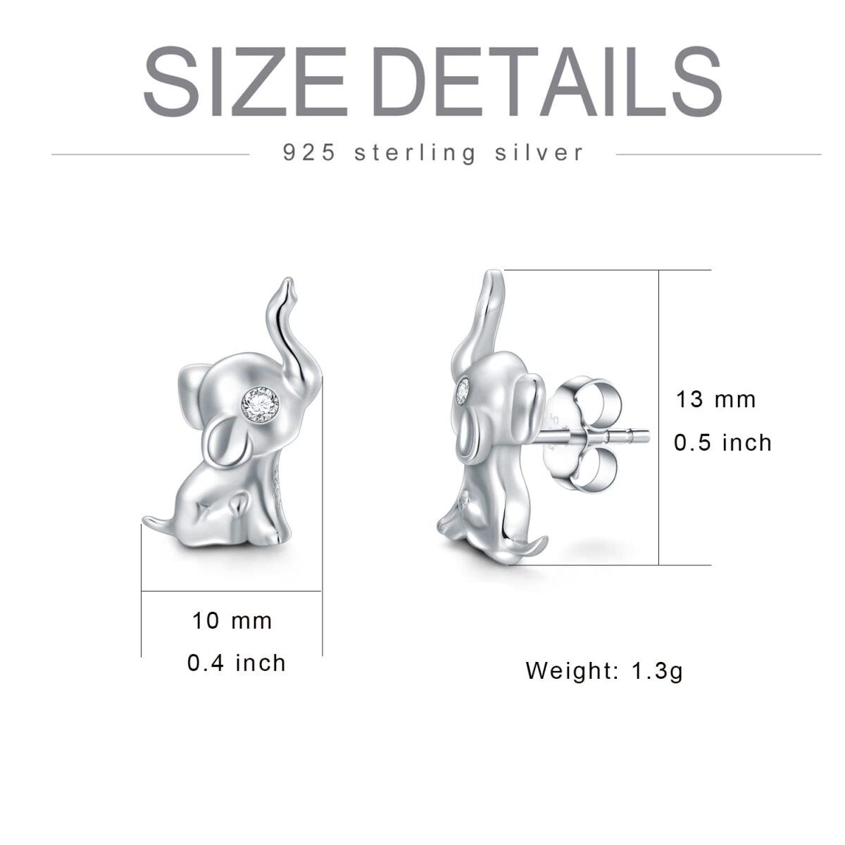 Sterling Silver Circular Shaped Cubic Zirconia Elephant Stud Earrings-5