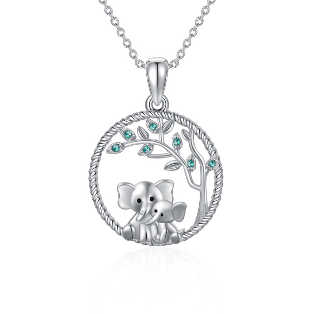 Sterling Silber kreisförmig Cubic Zirkonia Elefant & Baum des Lebens Anhänger Halskette-1