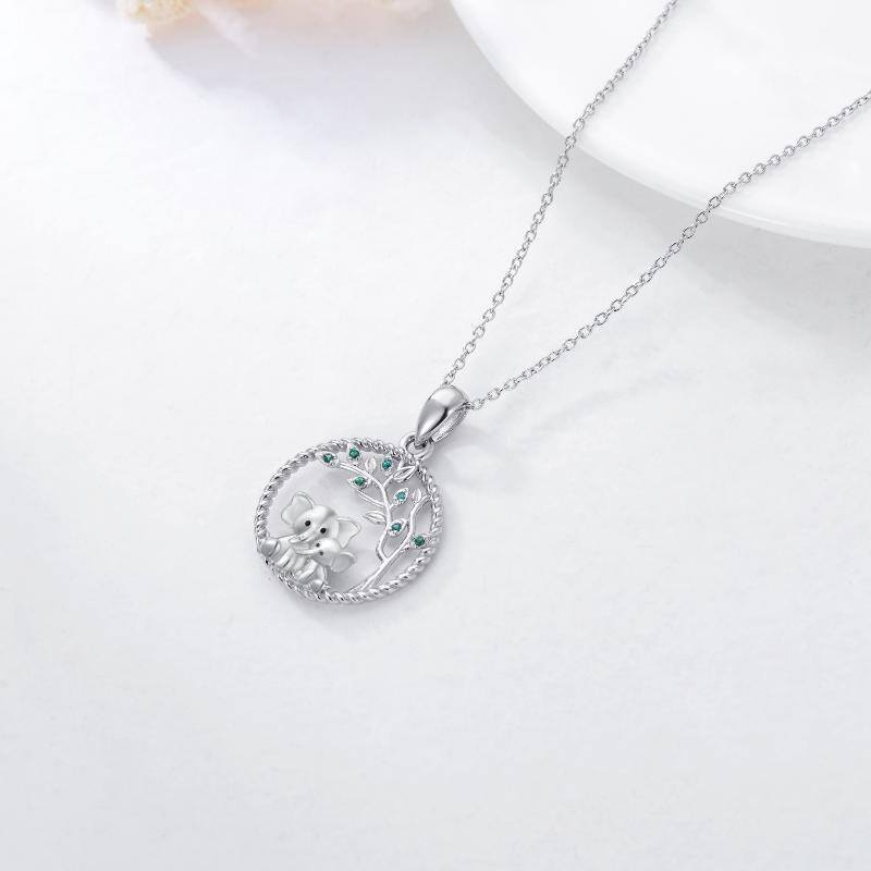 Collier en argent sterling avec pendentif éléphant et arbre de vie en zircon cubique-4