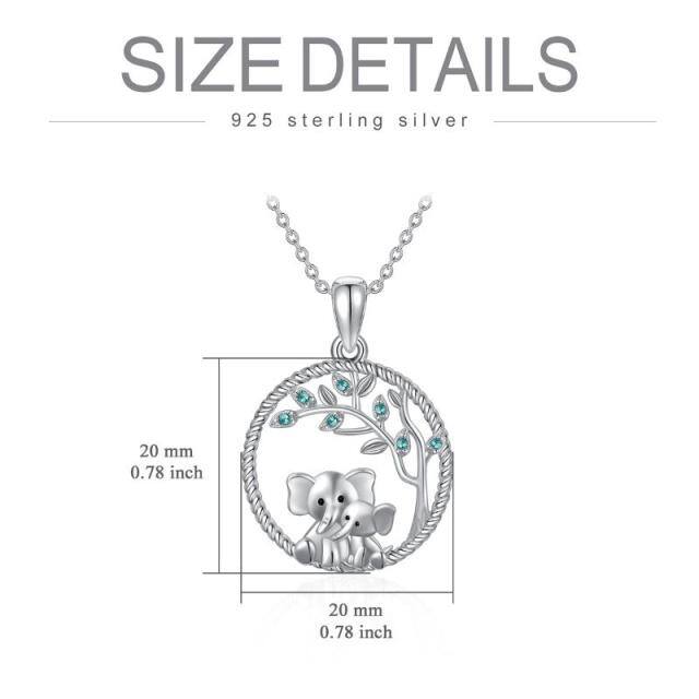 Sterling Silver Circular Shaped Cubic Zirconia Elephant & Tree Of Life Pendant Necklace-5