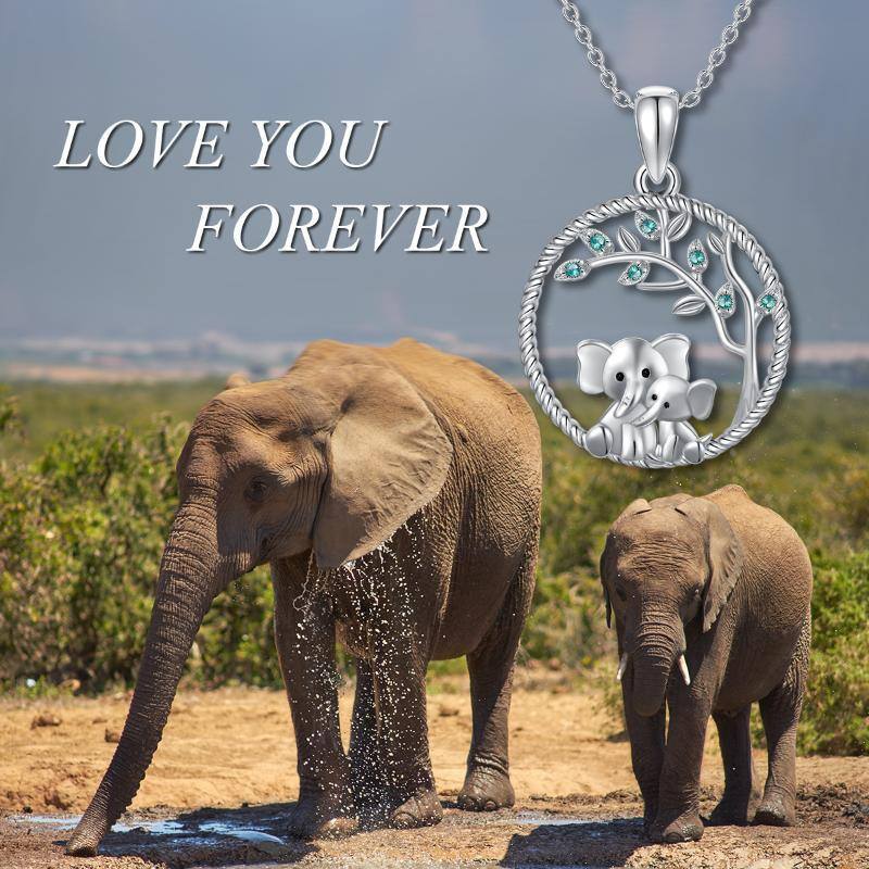 Sterling Silber kreisförmig Cubic Zirkonia Elefant & Baum des Lebens Anhänger Halskette-6