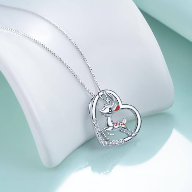 Sterling Silver Circular Shaped Cubic Zirconia Elk Pendant Necklace-3