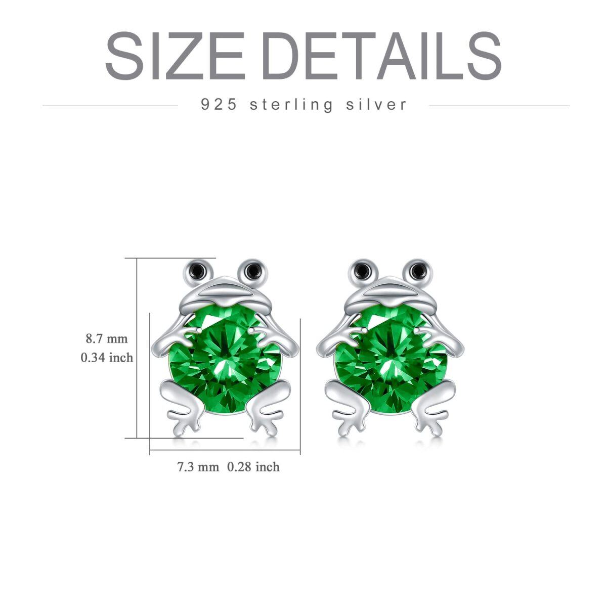 Sterling Silver Circular Shaped Emerald Frog Stud Earrings-5