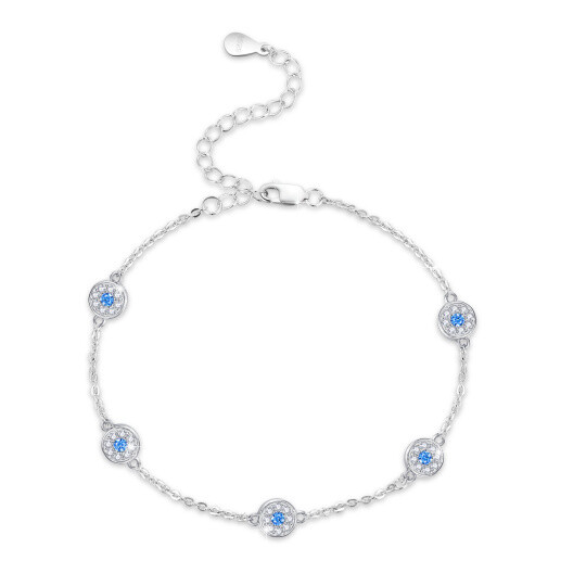 Plata de ley Circular Zirconia Cúbico Evil Eye Bead pulsera de cadena de la estación