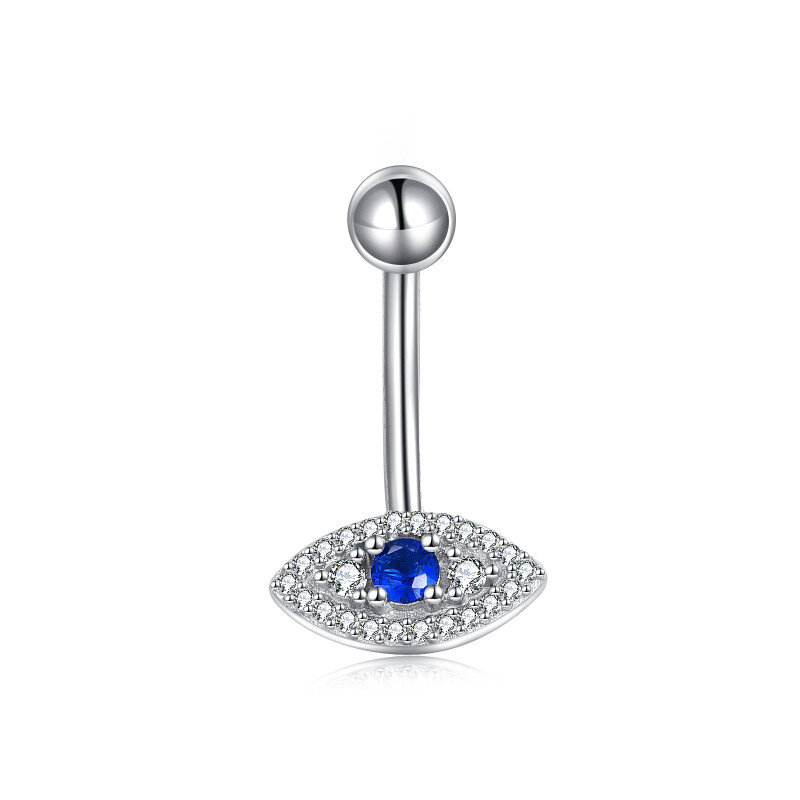 Sterling Silver Circular Shaped Cubic Zirconia Evil Eye Belly Button Ring-8