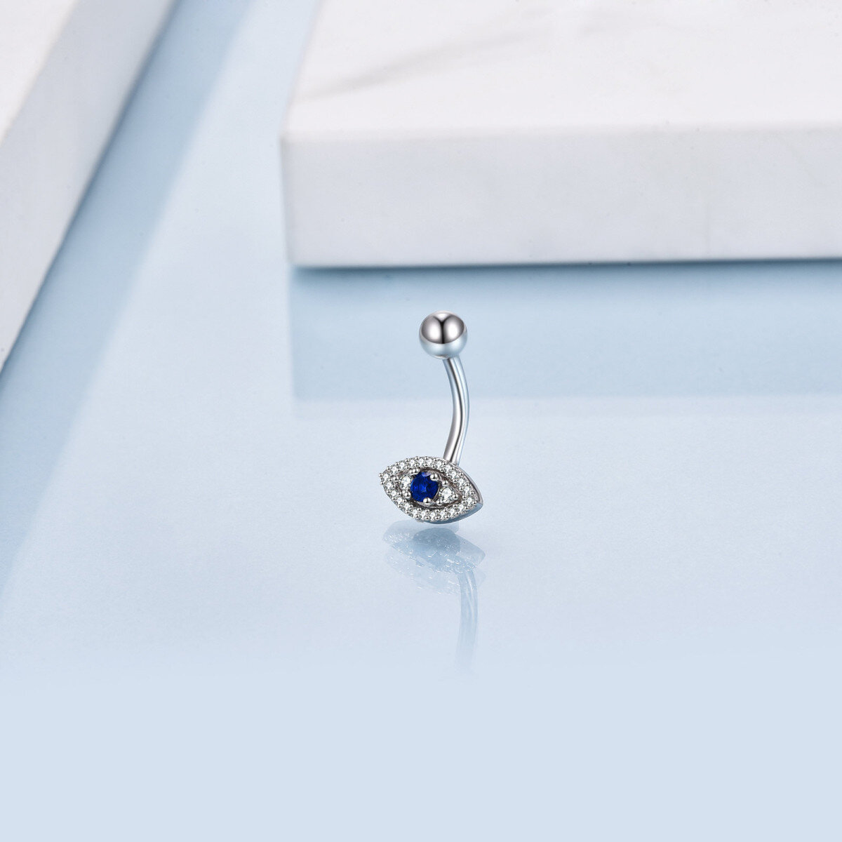 Sterling Silver Circular Shaped Cubic Zirconia Evil Eye Belly Button Ring-4