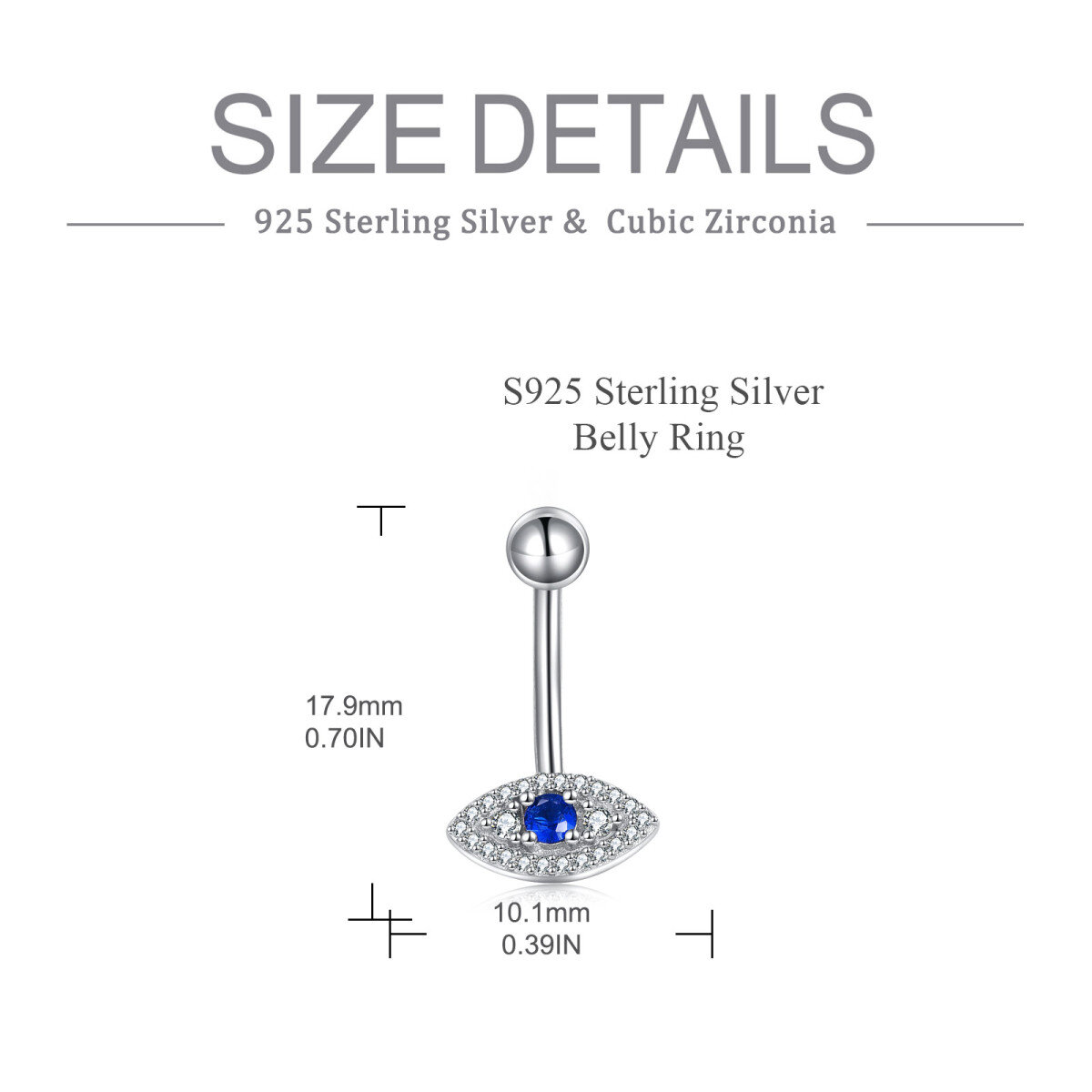 Sterling Silver Circular Shaped Cubic Zirconia Evil Eye Belly Button Ring-5