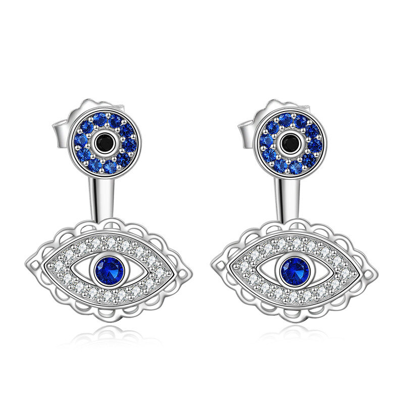 Sterling Silber kreisförmig Cubic Zirkonia Evil Eye Tropfen Ohrringe