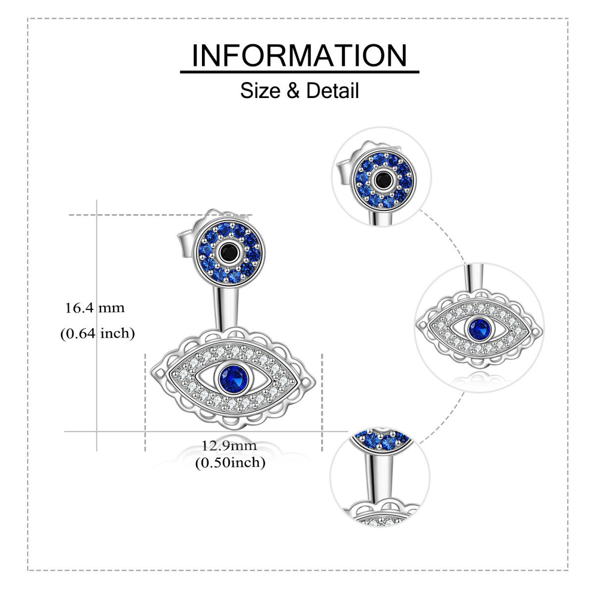 Sterling Silber kreisförmig Cubic Zirkonia Evil Eye Tropfen Ohrringe-6