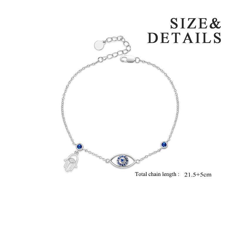 Tobillera de plata de ley con forma circular y circonita cúbica Evil Eye & Hamsa Hand de u-5