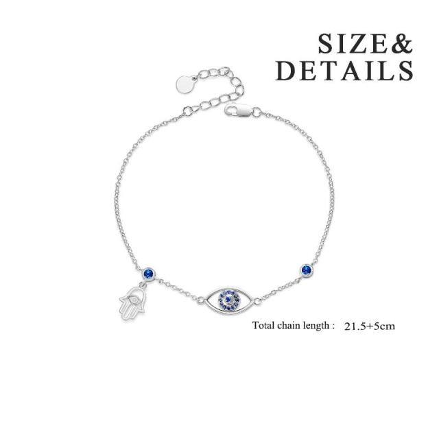 Sterling Silver Circular Shaped Cubic Zirconia Evil Eye & Hamsa Hand Single Layer Anklet-5