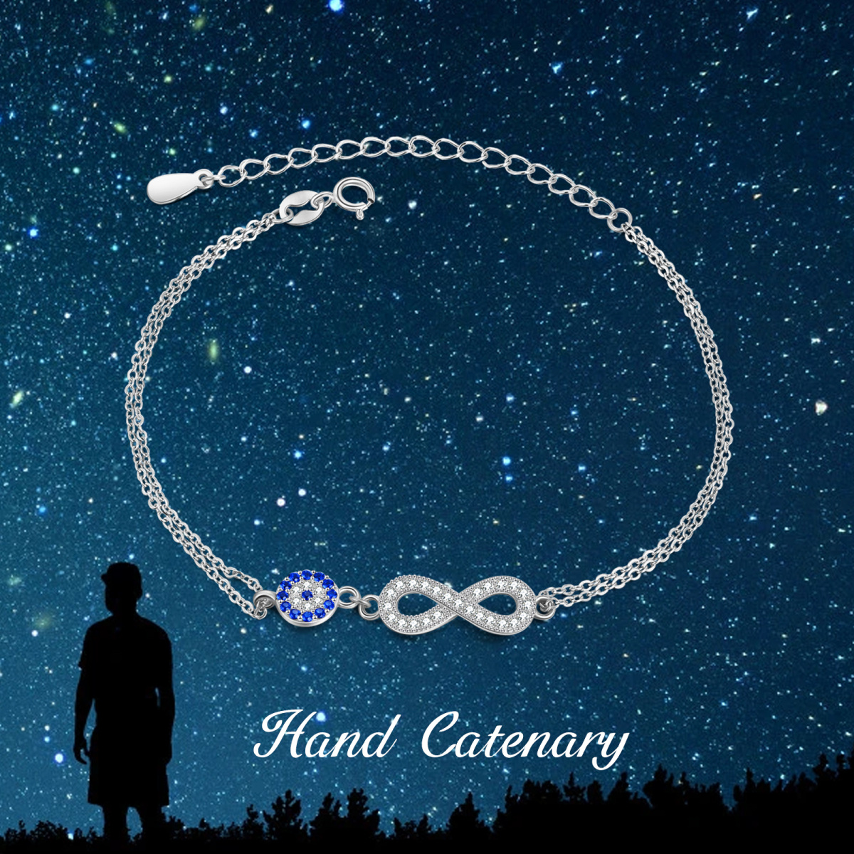 Bracelet en argent sterling avec pendentif œil du mal et symbole de l'infini en zircon cub-6