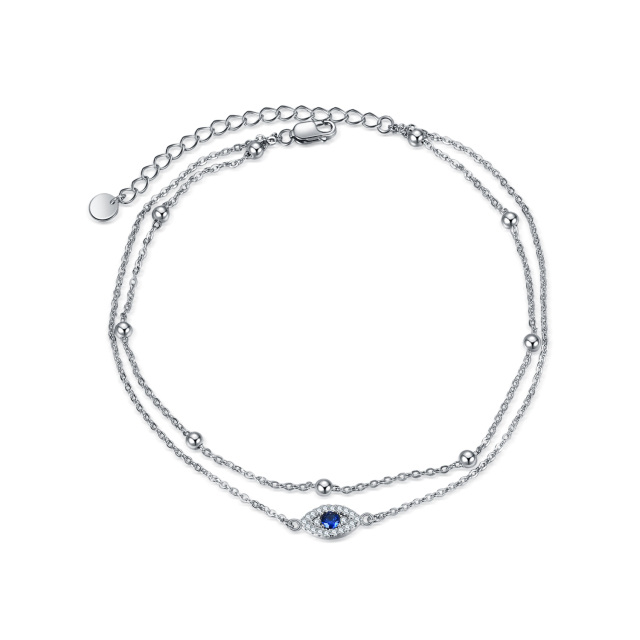 Sterling Silber kreisförmig Cubic Zirkonia Evil Eye mehrschichtige Fußkettchen-1