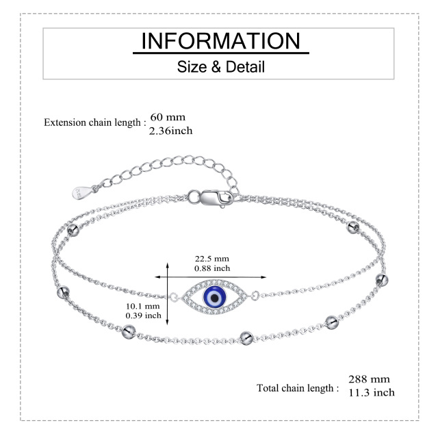 Sterling Silver Circular Shaped Cubic Zirconia Evil Eye Multi-layered Anklet-5