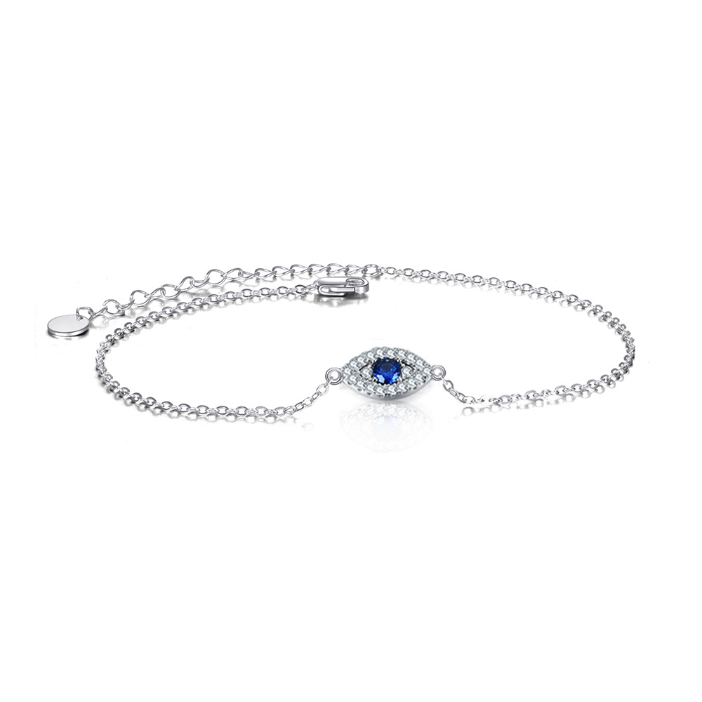 Sterling Silver Circular Shaped Cubic Zirconia Evil Eye Charm Bracelet-1