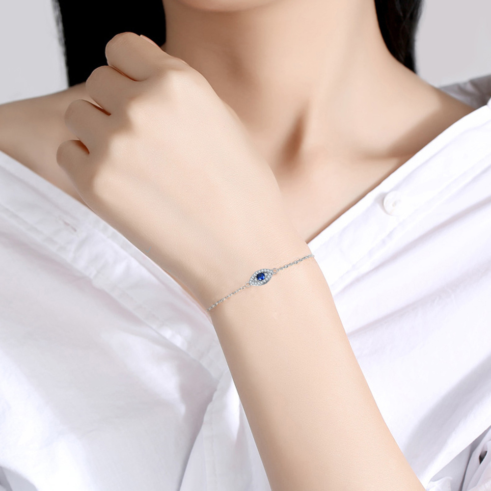 Pulseira de prata esterlina com pingente de olho do mal em forma de zircónio cúbico-2
