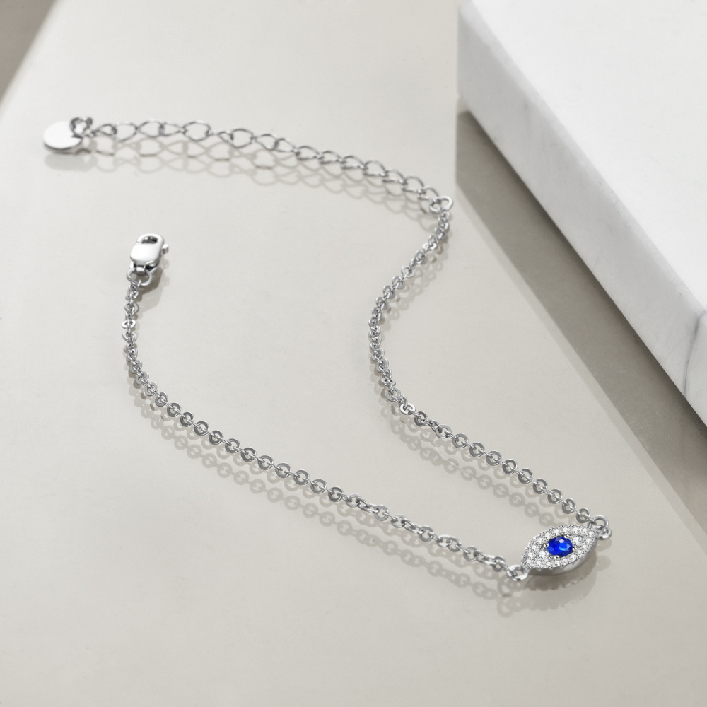 Pulseira de prata esterlina com pingente de olho do mal em forma de zircónio cúbico-5