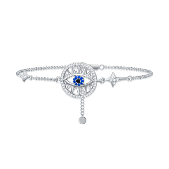 Pulsera de plata de ley con forma circular de circonita y colgante de mal de ojo