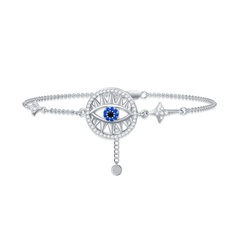 Sterling Silver Circular Shaped Cubic Zirconia Evil Eye Pendant Bracelet