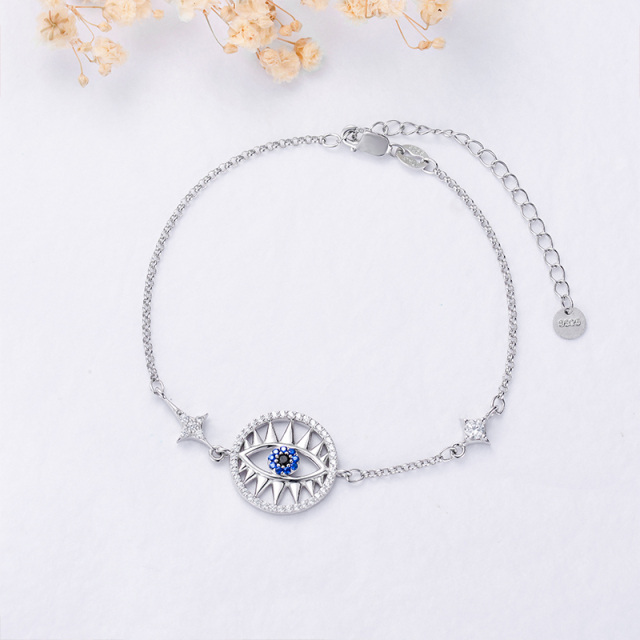 Pulsera de plata de ley con forma circular de circonita y colgante de mal de ojo-3