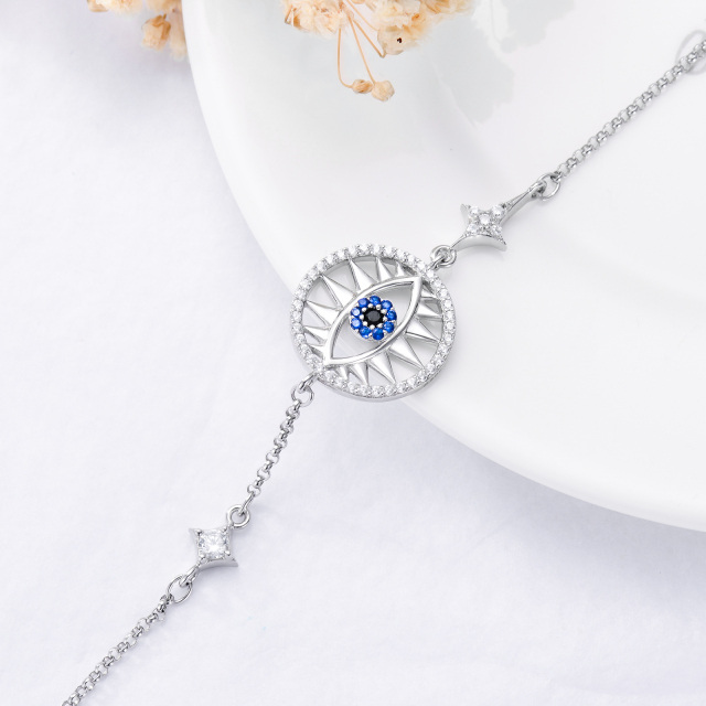 Sterling Silver Circular Shaped Cubic Zirconia Evil Eye Pendant Bracelet-4