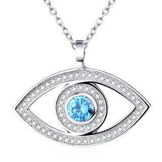 Sterling Silver Circular Shaped Cubic Zirconia Evil Eye Pendant Necklace-45