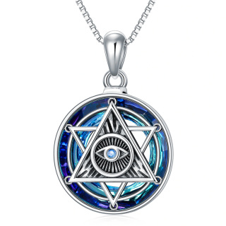 Sterling Silver Circular Shaped Evil Eye & Pentagram Crystal Pendant Necklace-30