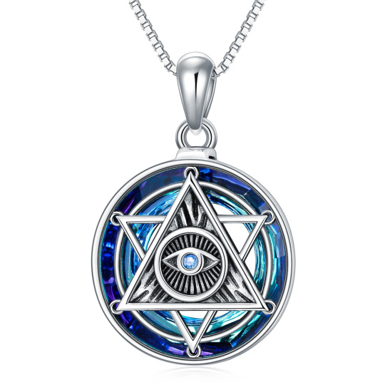 Sterling zilveren cirkelvormige boze oog en pentagram kristal hanger ketting