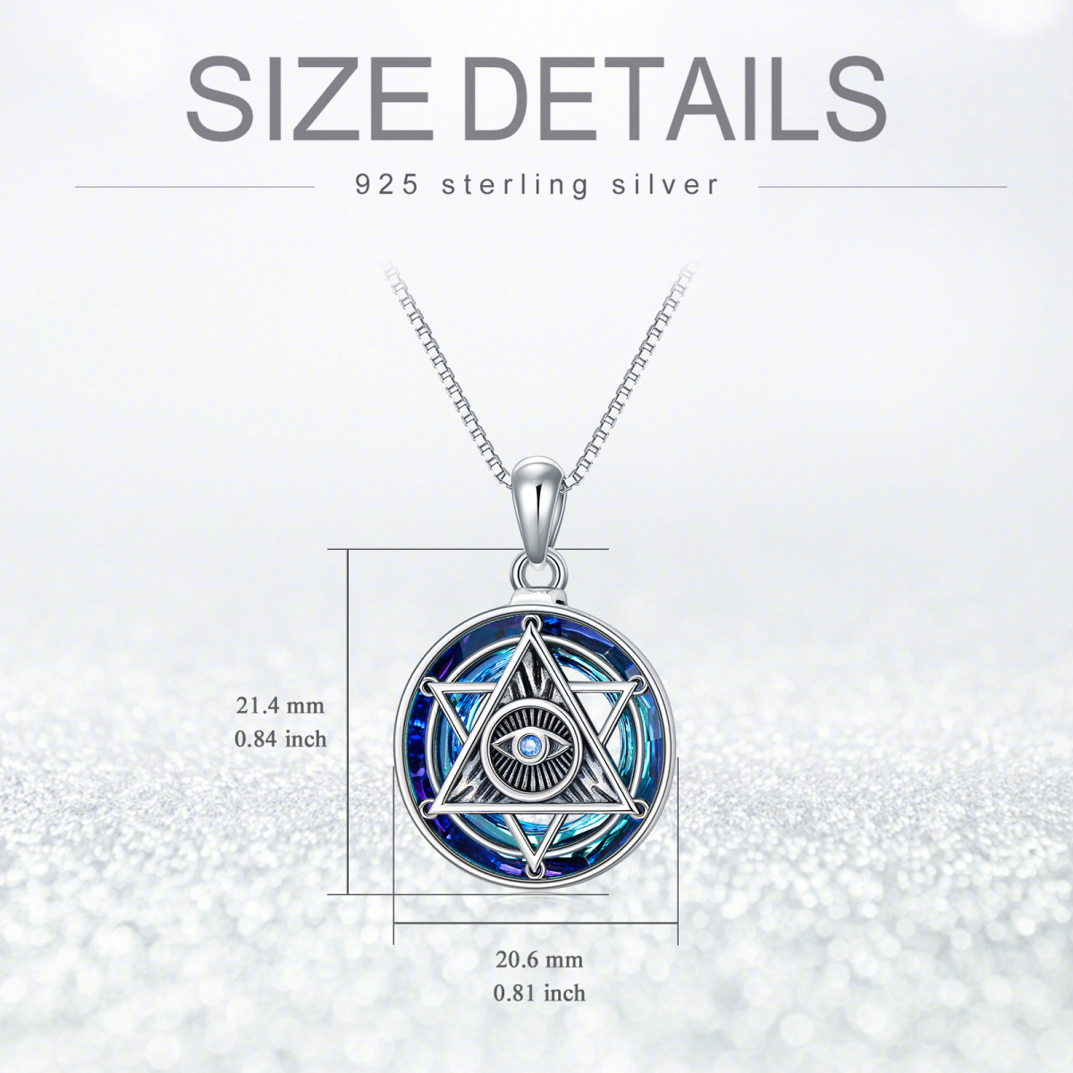 Sterling Silver Circular Shaped Evil Eye & Pentagram Crystal Pendant Necklace-5