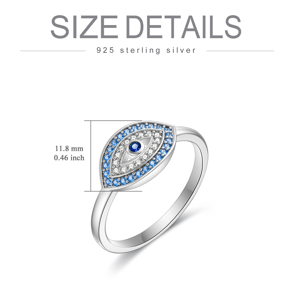 Sterling Silver Circular Shaped Cubic Zirconia Evil Eye Ring-5