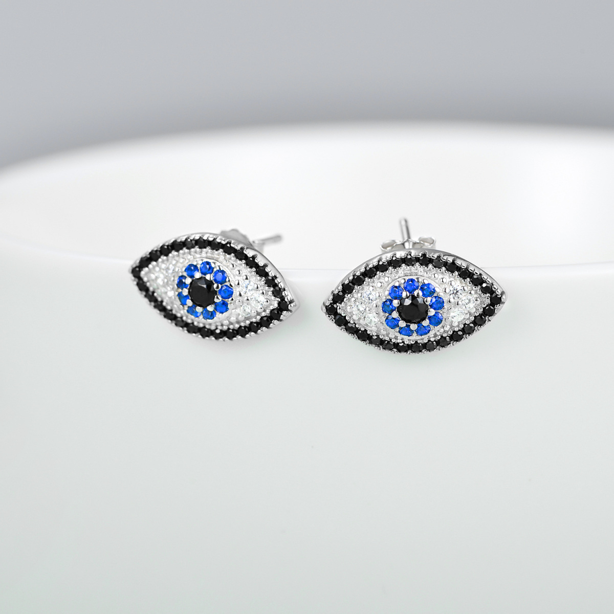 Sterling Silber kreisförmig Cubic Zirkonia Evil Eye Ohrstecker-4