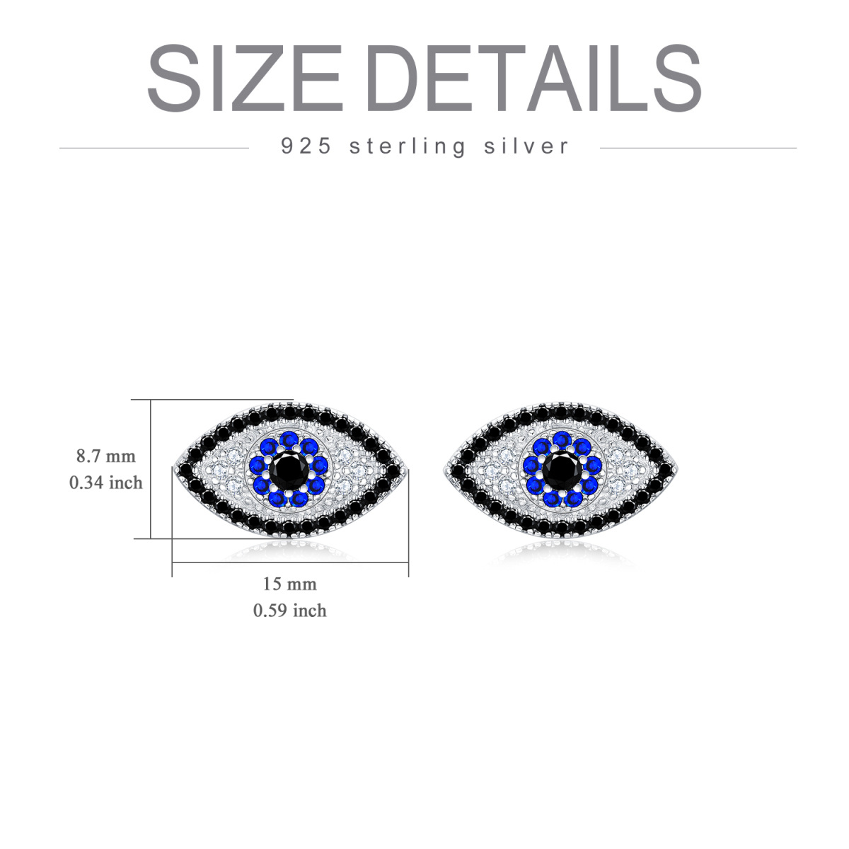 Sterling Silver Circular Shaped Cubic Zirconia Evil Eye Stud Earrings-5