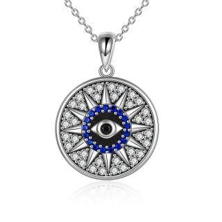 Sterling Silver Circular Shaped Cubic Zirconia Evil Eye & Sun Pendant Necklace-59