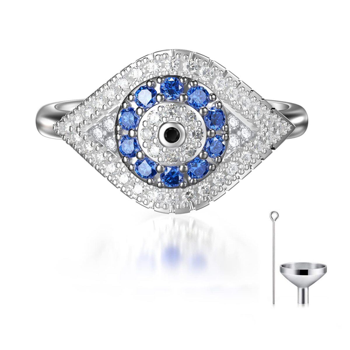 Sterling Silver Circular Shaped Cubic Zirconia Evil Eye Urn Ring-1