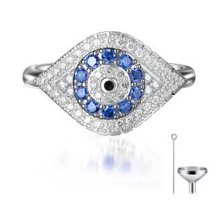 Sterling Silver Circular Shaped Cubic Zirconia Evil Eye Urn Ring-12