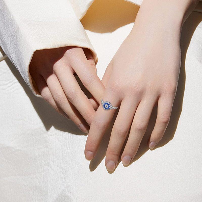 Sterling Silver Round Shaped Cubic Zirconia Evil Eye Urn Ring-2