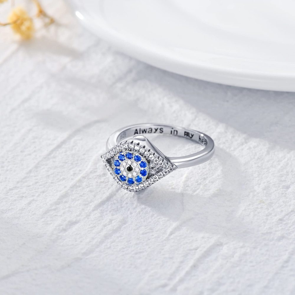 Runder Urnenring aus Sterlingsilber mit Zirkonia und bösem Blick-3