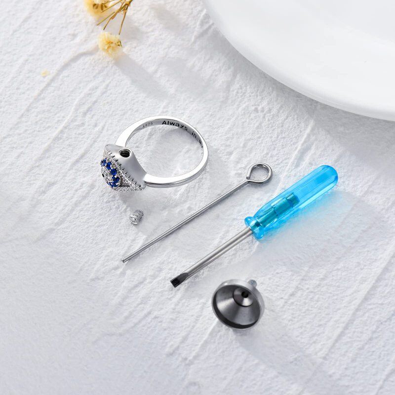 Sterling Silver Round Shaped Cubic Zirconia Evil Eye Urn Ring-4