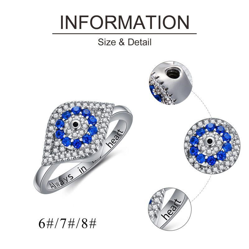 Sterling Silver Round Shaped Cubic Zirconia Evil Eye Urn Ring-5