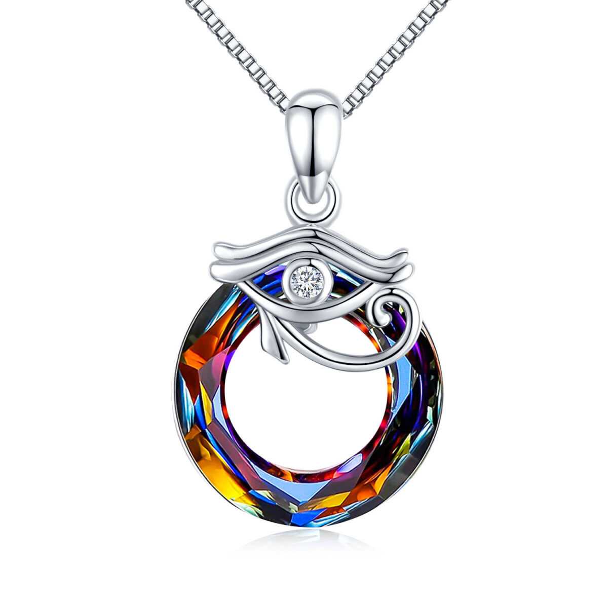 Sterling zilveren cirkelvormige oog van Horus kristal hanger ketting-1