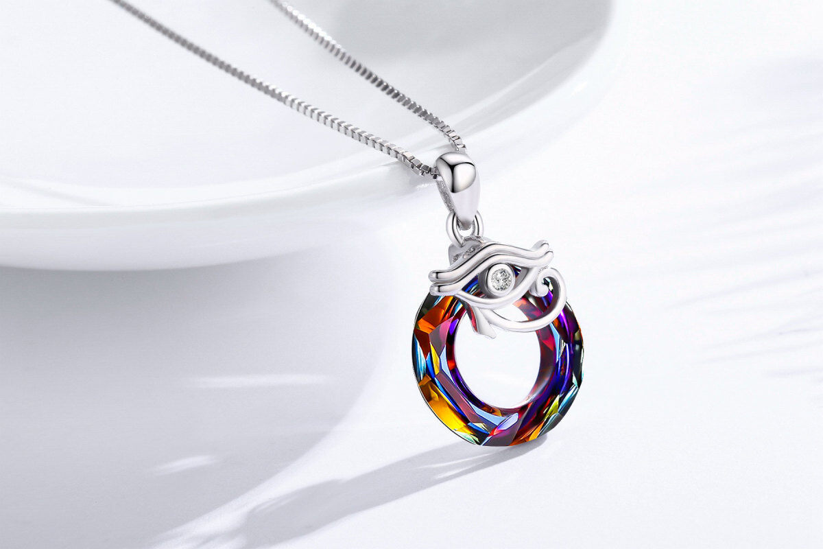 Sterling zilveren cirkelvormige oog van Horus kristal hanger ketting-3