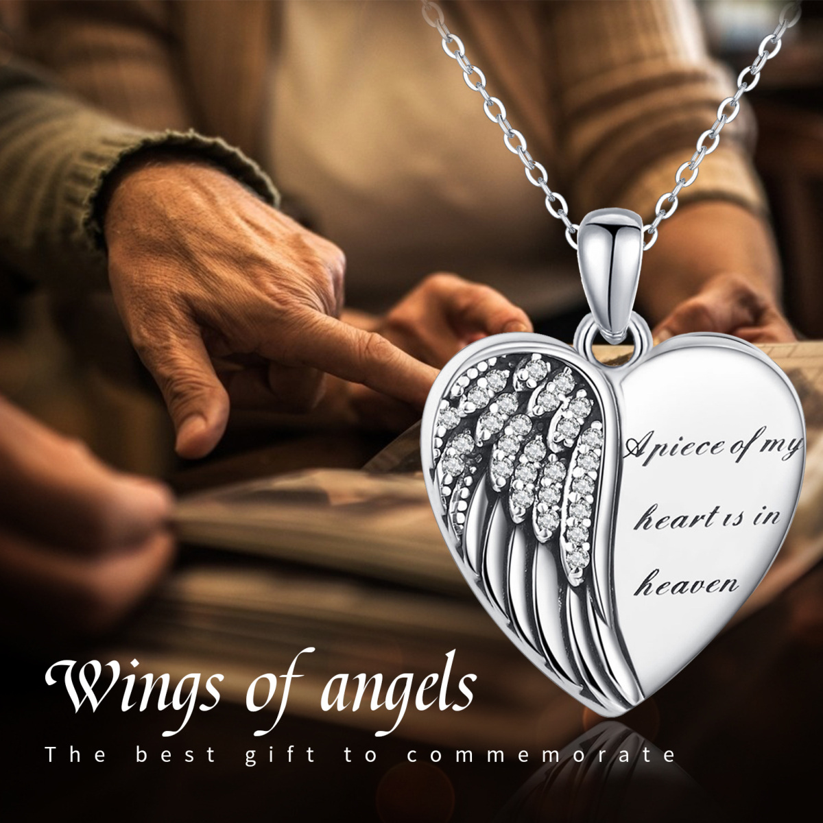 Sterling Silver Circular Shaped Feather & Heart Personalized Photo Locket Necklace with Engraved Word-4