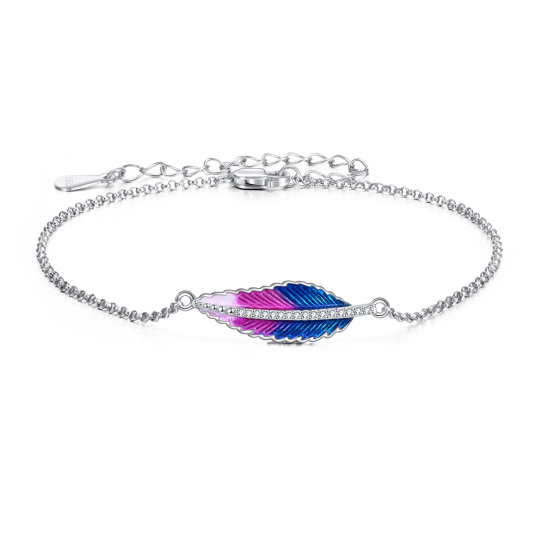 Bracciale con ciondolo a forma di cerchio in argento sterling con piume di zirconia cubica