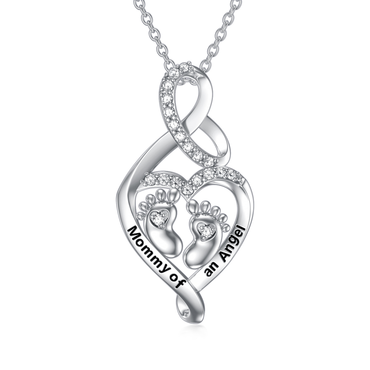 Collier en argent sterling avec pendentif pieds et coeur en zircon cubique de forme circul-1