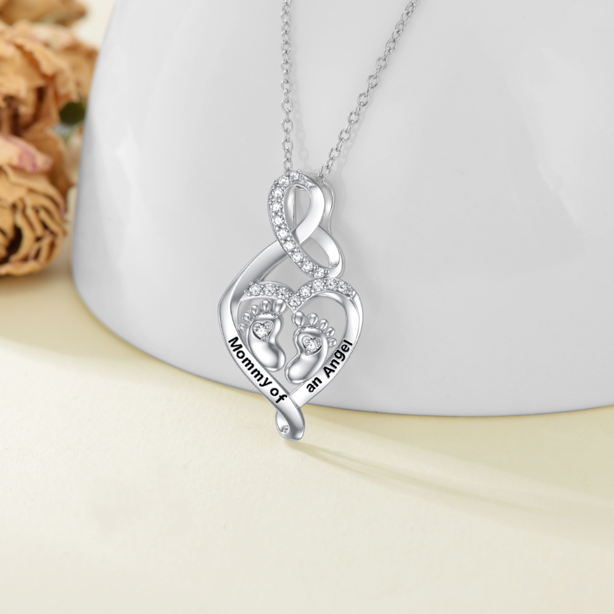 Collier en argent sterling avec pendentif pieds et coeur en zircon cubique de forme circul-3