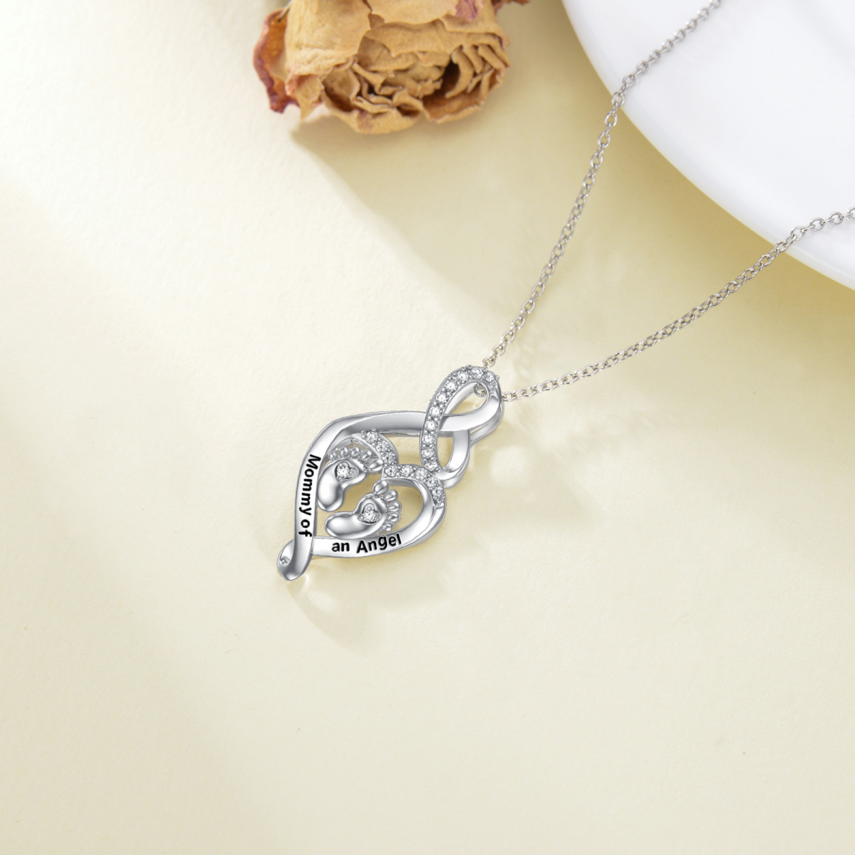 Collier en argent sterling avec pendentif pieds et coeur en zircon cubique de forme circul-4