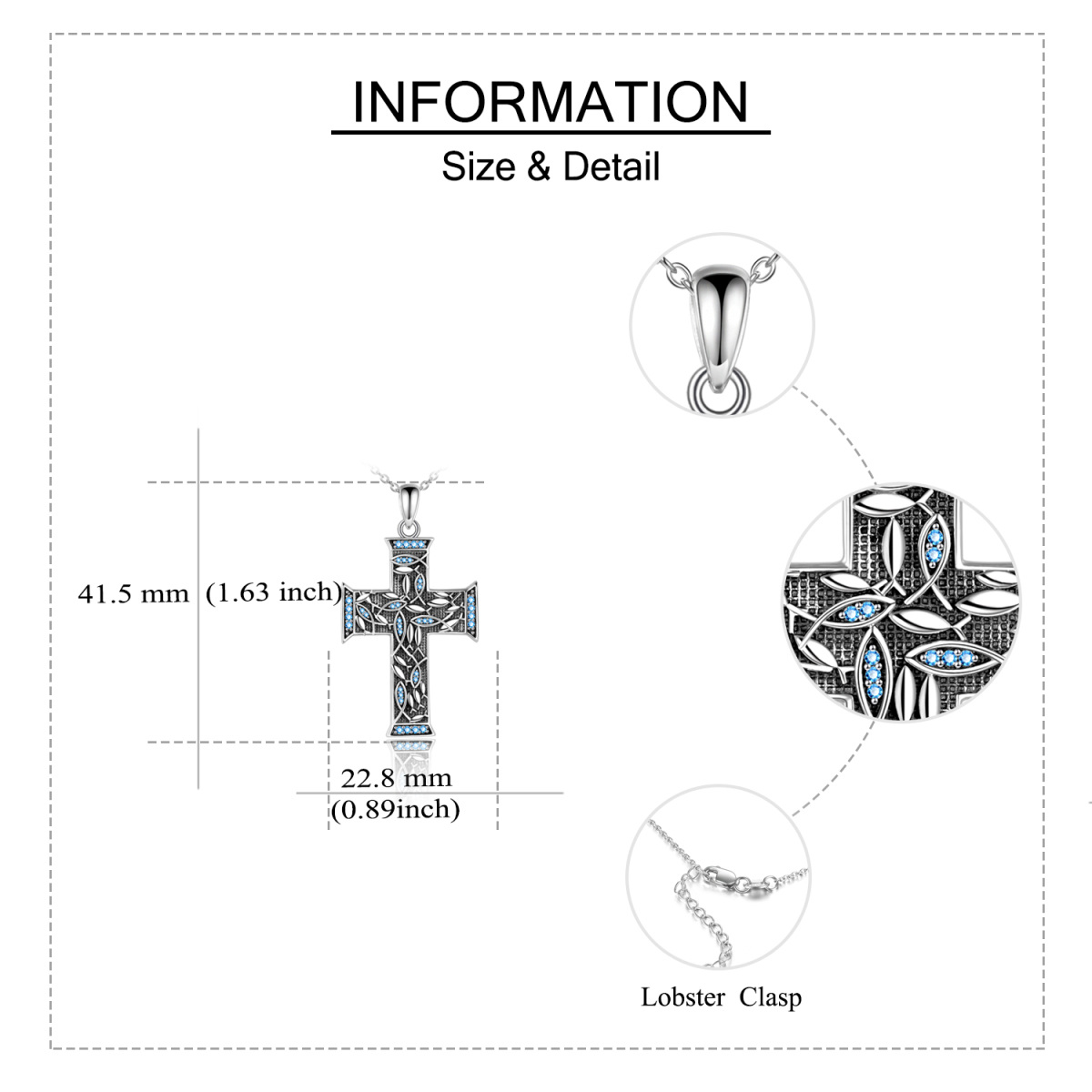 Sterling Silver Circular Shaped Cubic Zirconia Fish & Tree Of Life & Cross & Jesus Pendant Necklace-5