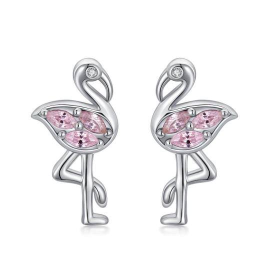 Sterling Silver Circular Shaped Cubic Zirconia Flamingo Stud Earrings