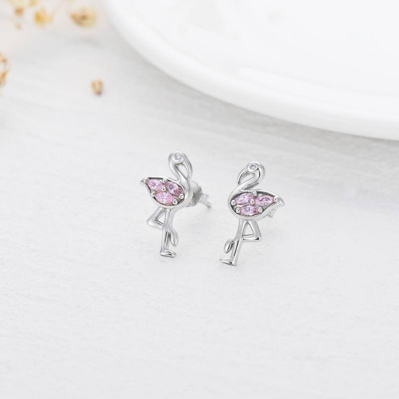 Sterling zilveren rond gevormde cubic zirconia flamingo oorbellen-4