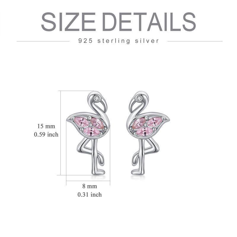 Sterling zilveren rond gevormde cubic zirconia flamingo oorbellen-5